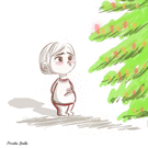 Enfant &eacute;merveill&eacute; devant le sapin de No&euml;l